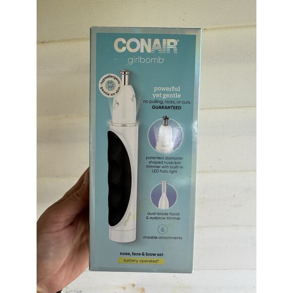 NEW Conair GIRLBOMB Nose Face Brow Trimmer Set for Women Battery Operated White - Picture 1 of 5